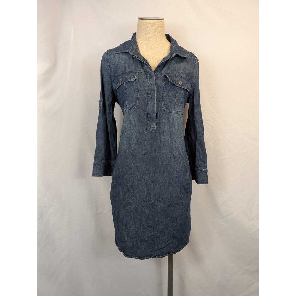 Canyon River Blues Denim Shirt Dress 3/4 Sleeve Collared Button Front M